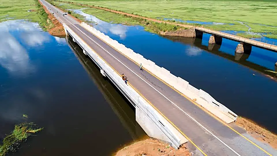Aerial view of a completed Infracon bridge project